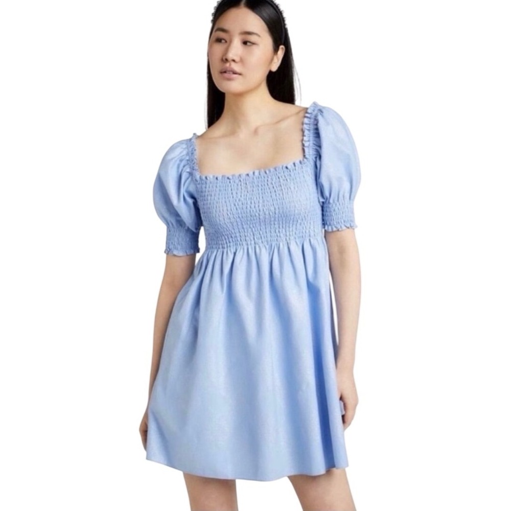 Hill House Athena Nap Dress Mini Light Blue Glitter Check XS Extra Small